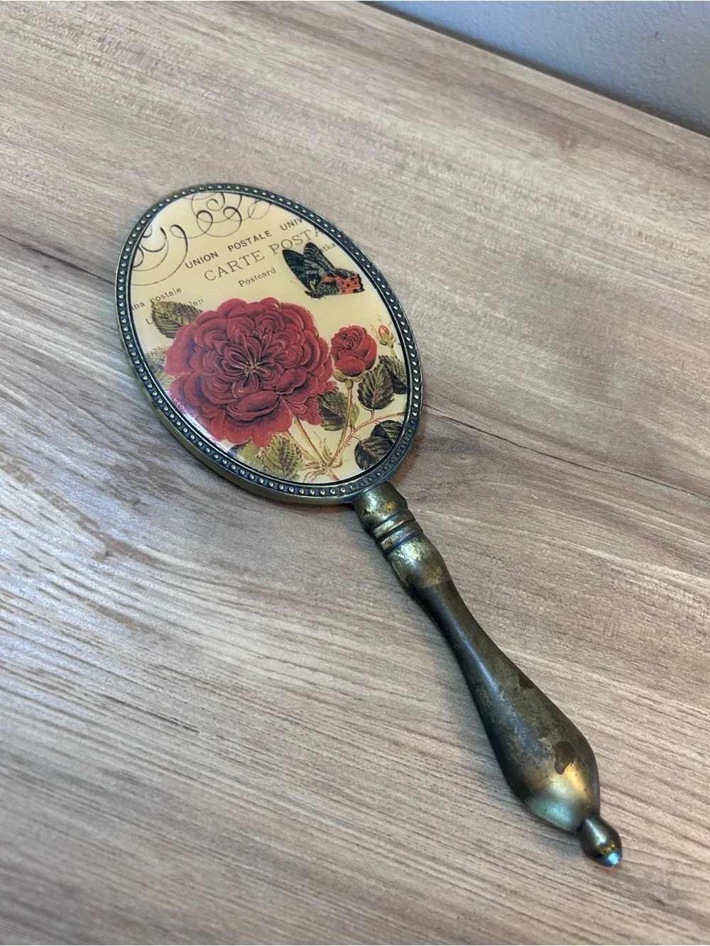 Vintage Brass Handheld Vanity Mirror - Gold Finish